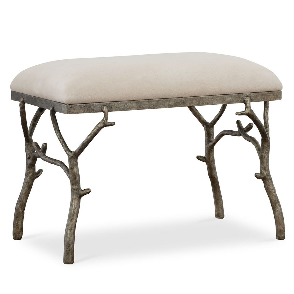 Banc en tissu blanc cassé argent antique branches moulées