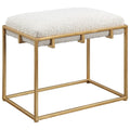 Banc en peau de mouton blanche avec petit cadre en fer doré