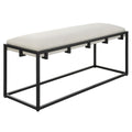 Banc rembourré blanc gaufré avec structure en fer blanc mat