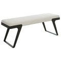 Banc côtier en bois massif, rotin tressé et tissu blanc