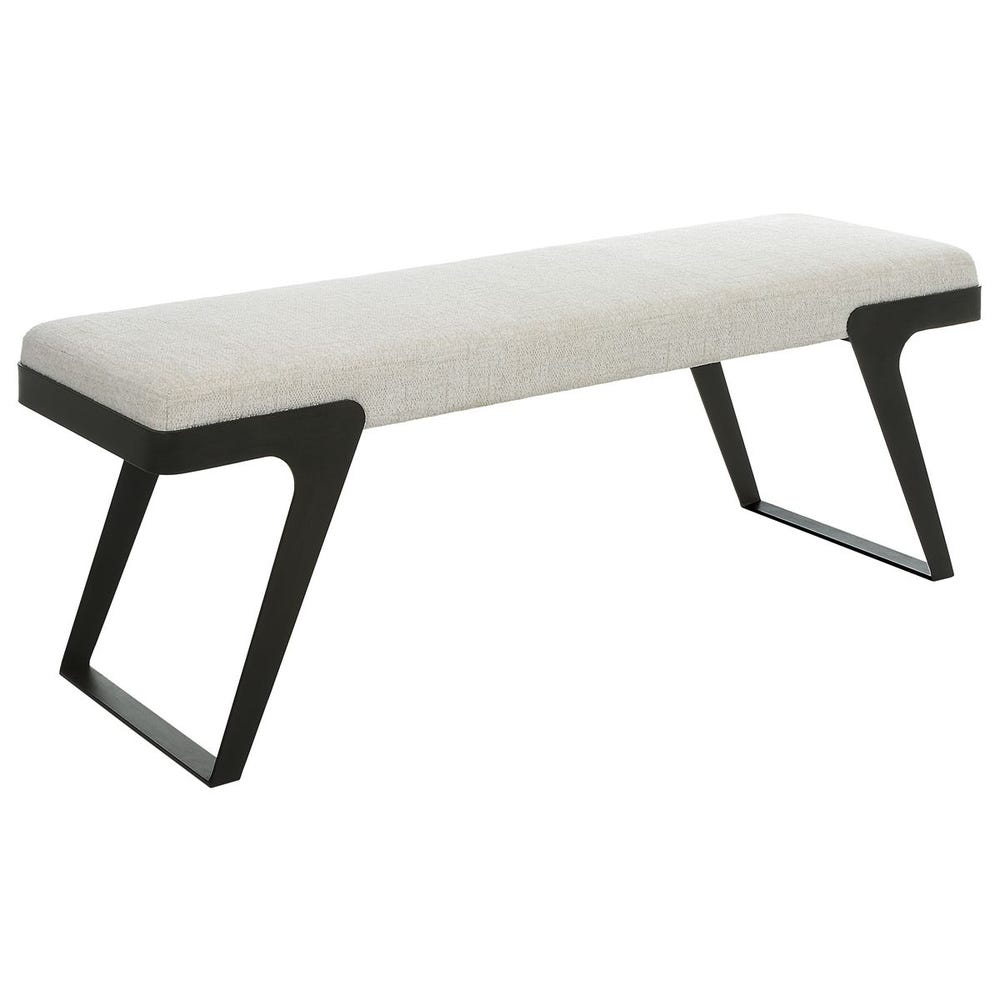 Banc côtier en bois massif, rotin tressé et tissu blanc