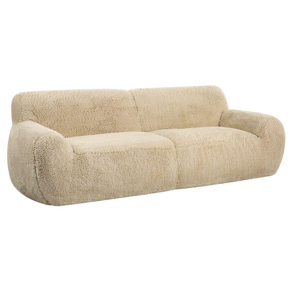Canapé confortable en fausse peau de mouton caramel à poils longs et forme arrondie