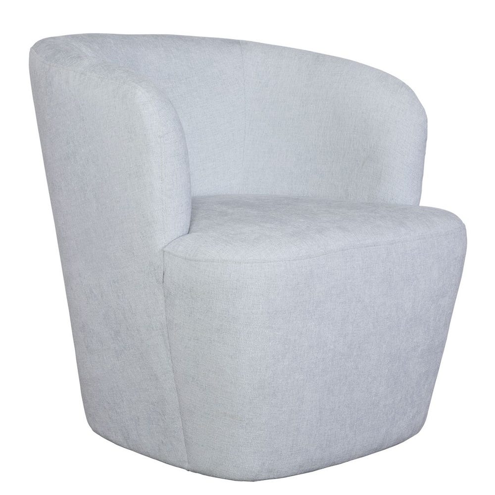 Fauteuil pivotant en bois massif, style tonneau, en polyester bleu clair et tissu tonneau