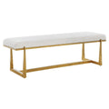 Banc long rembourré en polyester bois flotté avec pieds en fer doré antique
