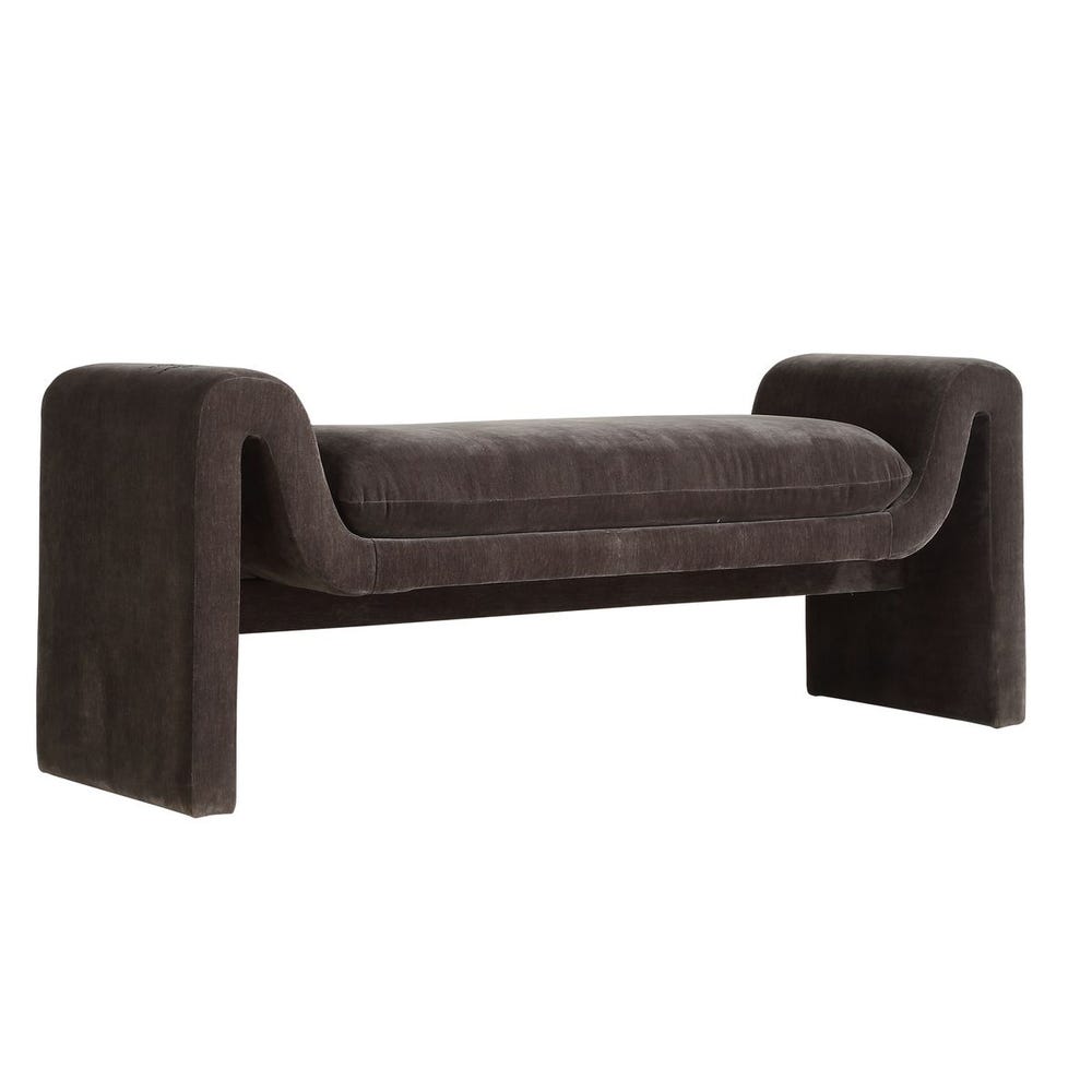 Banc d'appoint incurvé en velours vieilli couleur mousse anthracite