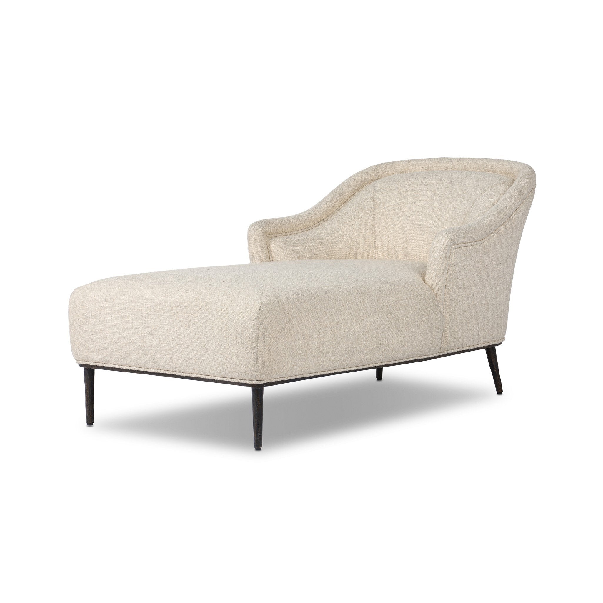 Chaise longue capitonnée à dossier arrondi, style Art déco, avec suspension à ressorts.