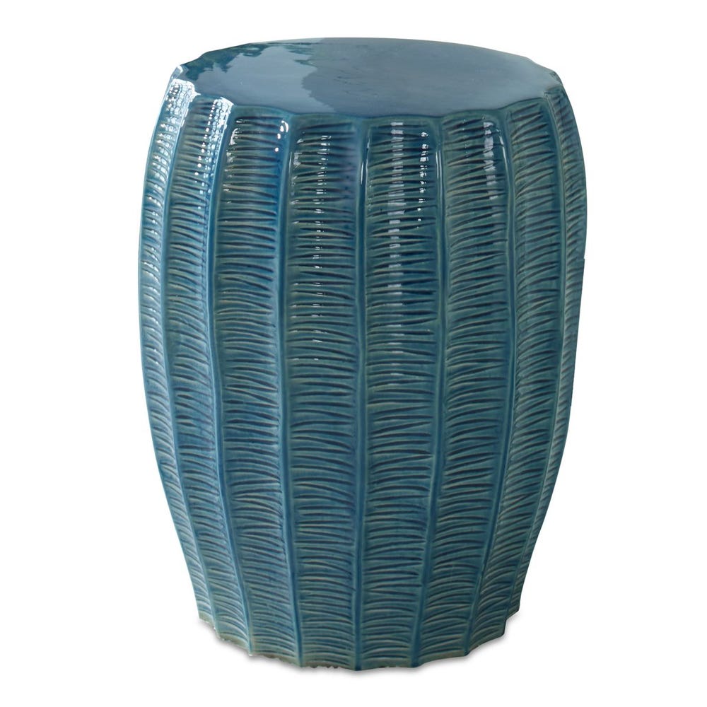 Tabouret de jardin en céramique bleu aqua à bord festonné