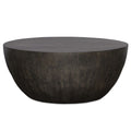 Table basse minimaliste ronde en placage de bois de manguier et noyer vieilli