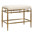 Petit banc en laiton antique fusiforme avec cadre en chenille ivoire