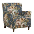 Fauteuil rembourré à motif floral aquarelle ikat chenille, pieds en noyer clair