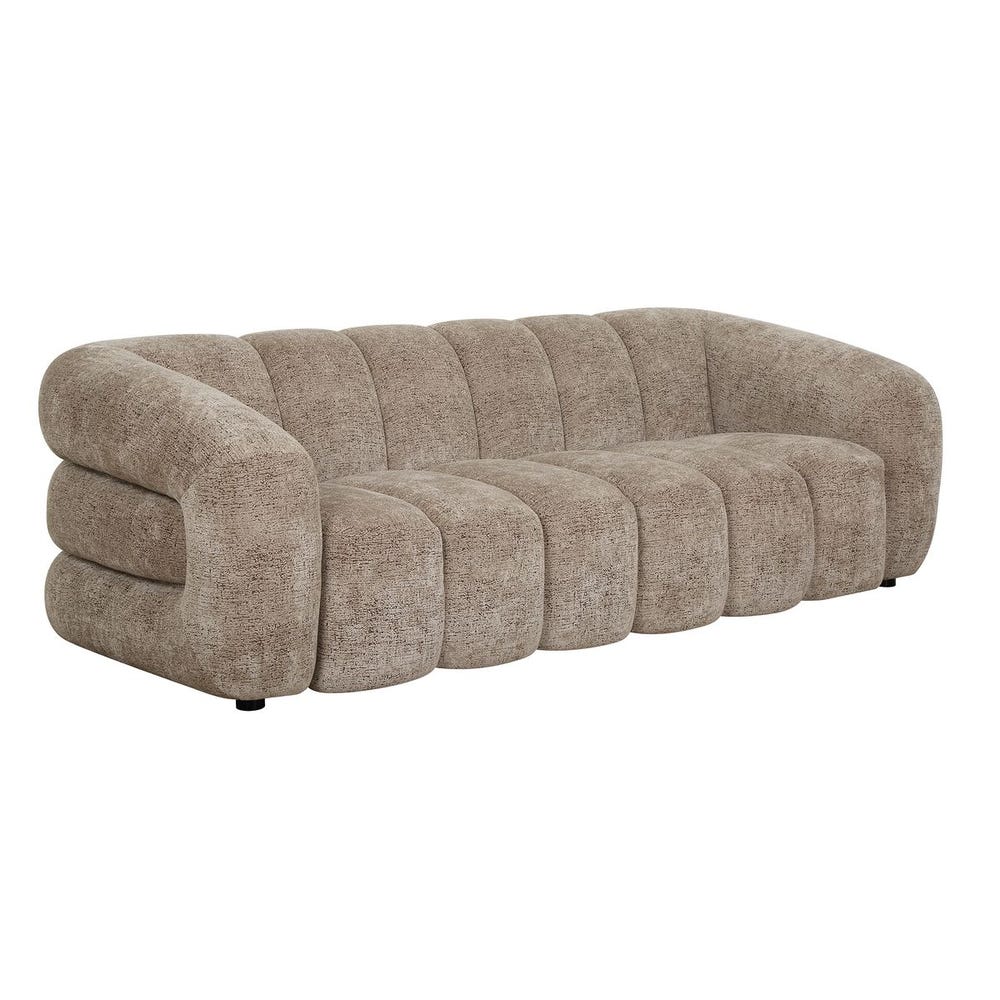 Canapé luxueux capitonné à canaux en chenille sable couleur moka