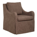 Fauteuil pivotant à accoudoirs arrondis en lin mélangé à fines rayures, couleur teck brun