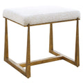 Petit banc rembourré en bois flotté et pieds en fer doré antique