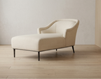 Chaise longue capitonnée à dossier arrondi, style Art déco, avec suspension à ressorts.
