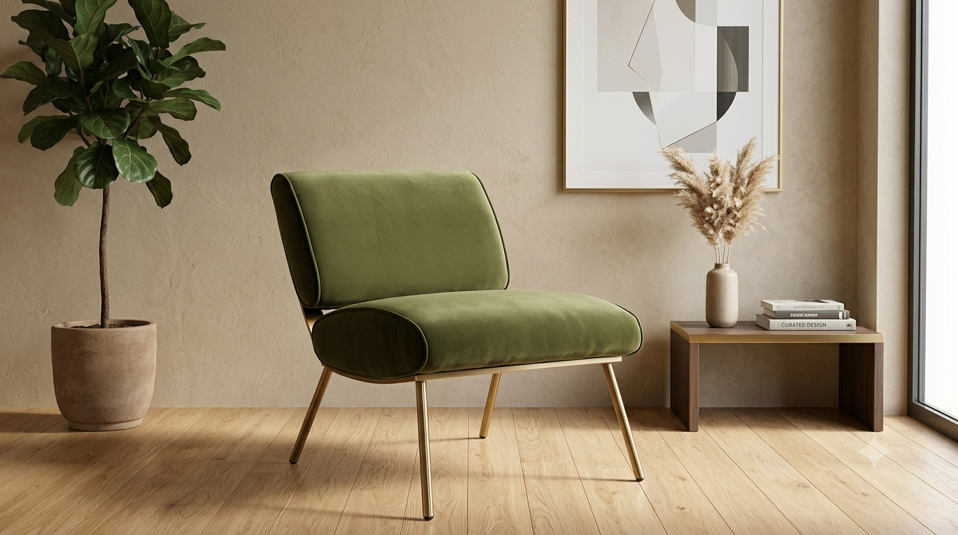 Fauteuil rayé à dossier haut en érable vieilli avec clous décoratifs
