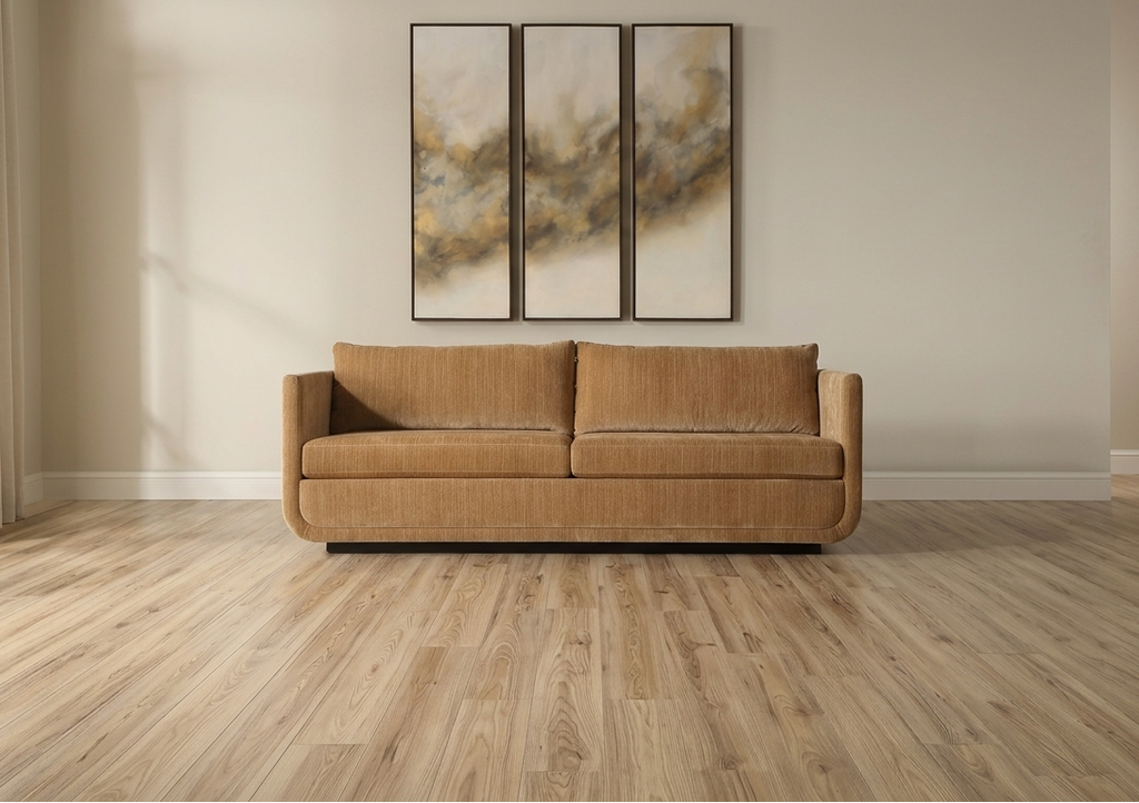Ginger Chenille Rounded Frame Hidden Plinth Three Seat Sofa