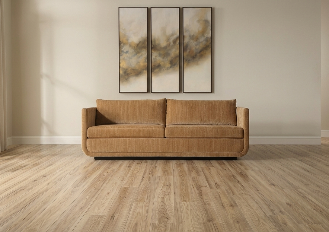 Ginger Chenille Rounded Frame Hidden Plinth Three Seat Sofa