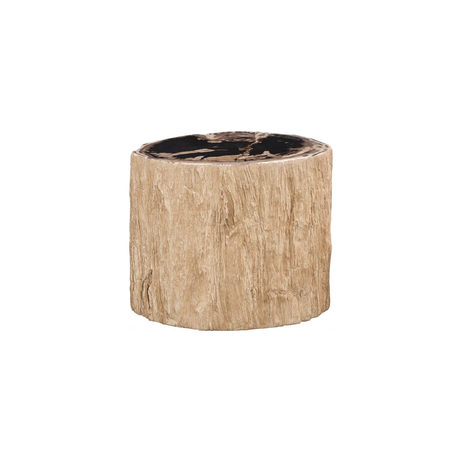 Tabouret d'appoint moderne texturé écorce, résine et bois pétrifié