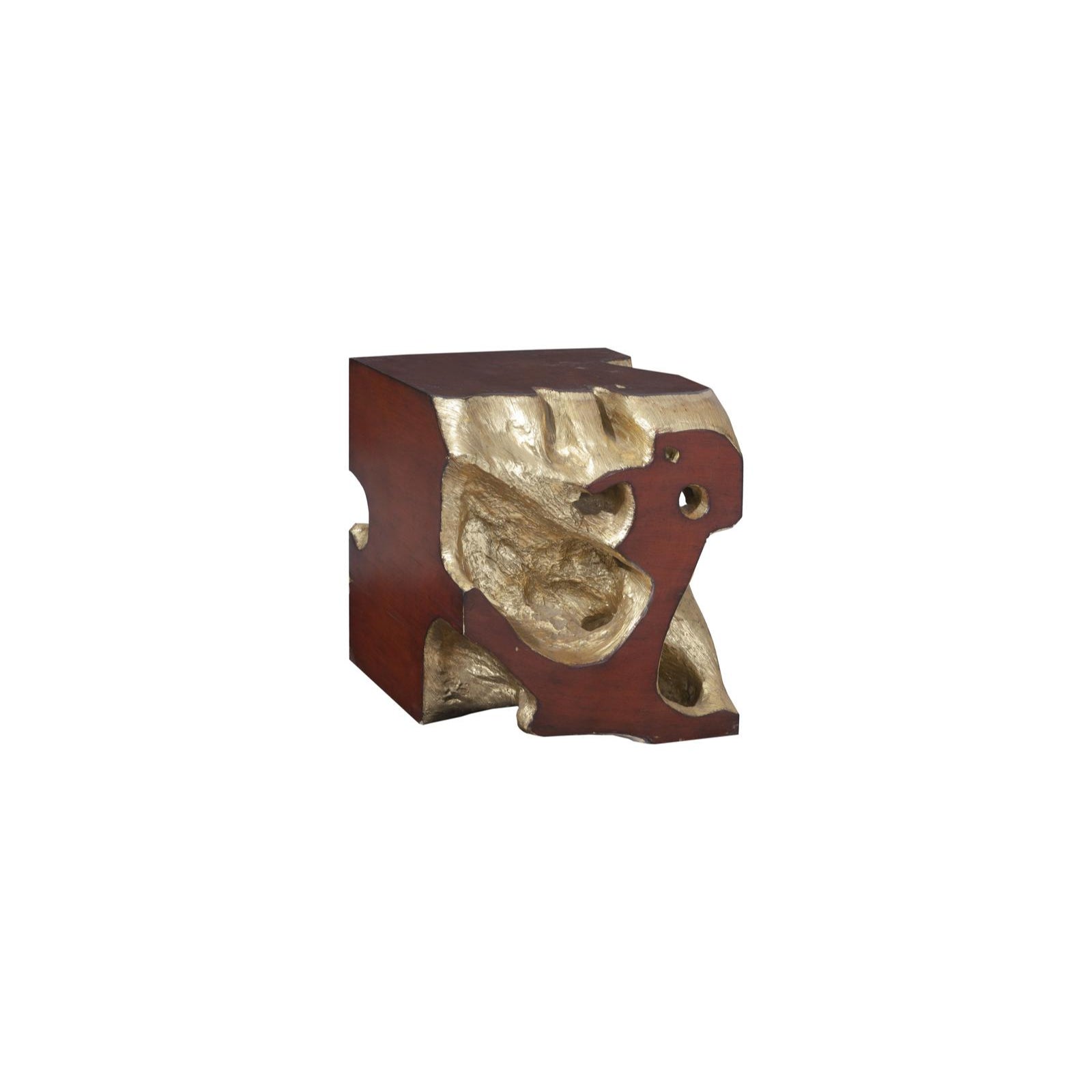 Tabouret d'appoint composite tronc d'arbre faux bois feuille d'or