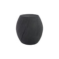 Tabouret tambour en résine noir mat, texture bois brûlé