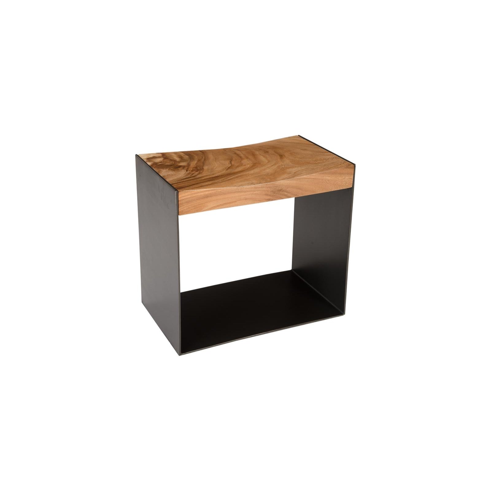 Tabouret d'appoint moderne et organique en bois naturel et structure en fer