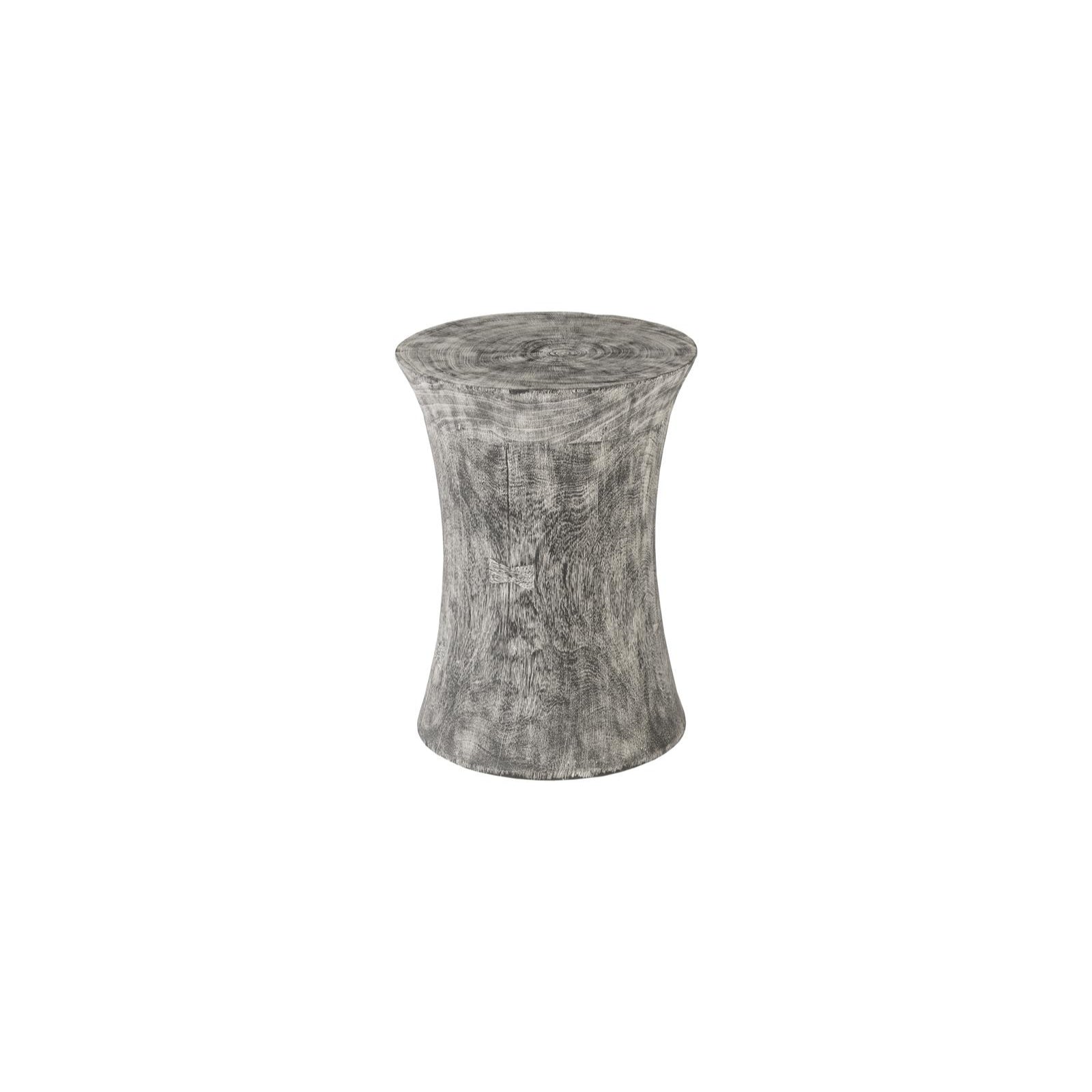 Tabouret d'appoint en forme de tambour en bois de manguier et pierre grise